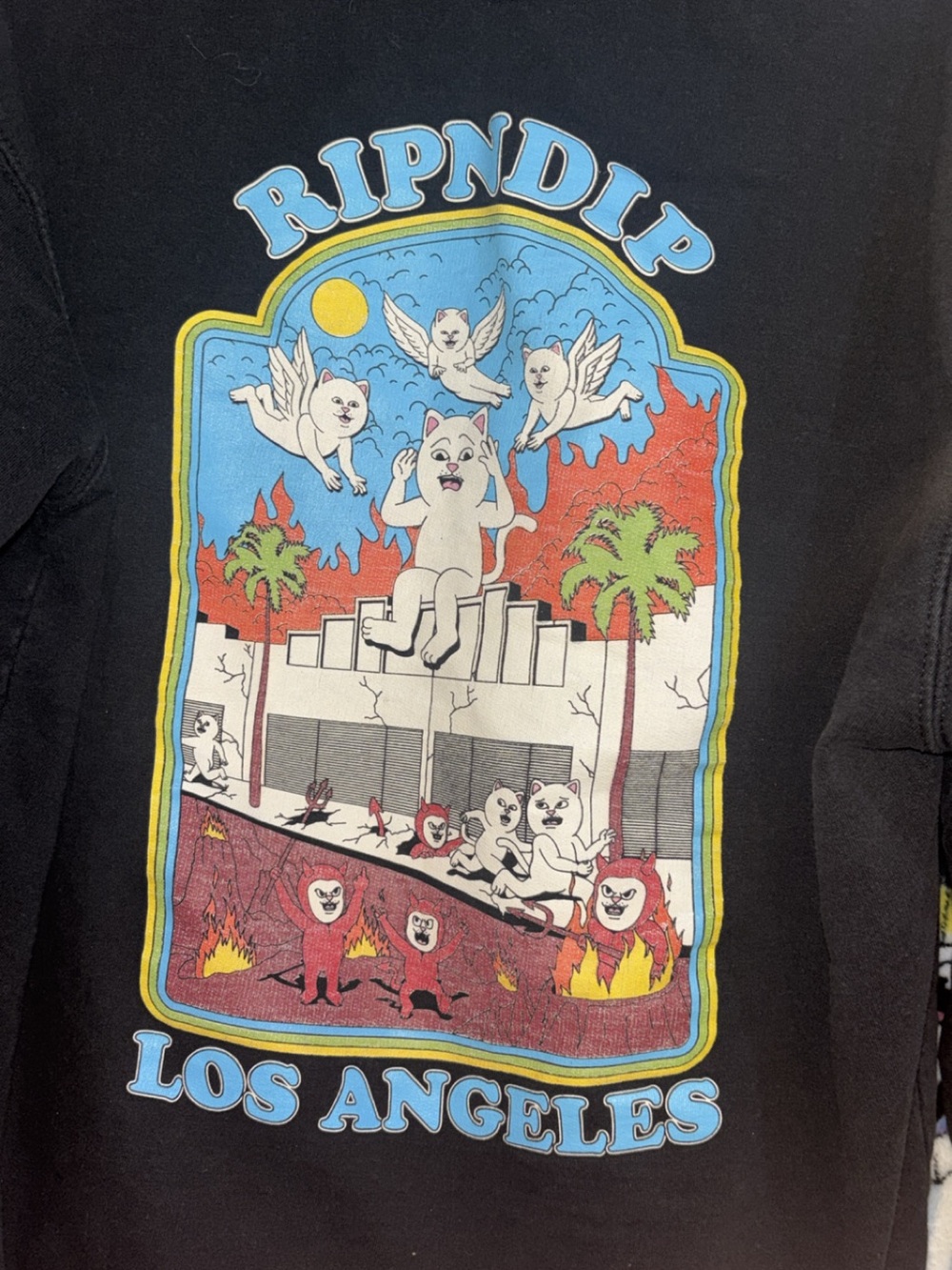 Ripndip Black kids Hoodie with Colorful Los Angeles Cat Graphic